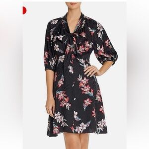 REBECCA TAYLOR NOHA FLORAL JACQUARD SILK BLEND BLACK PINK DRESS GREAT COND 6